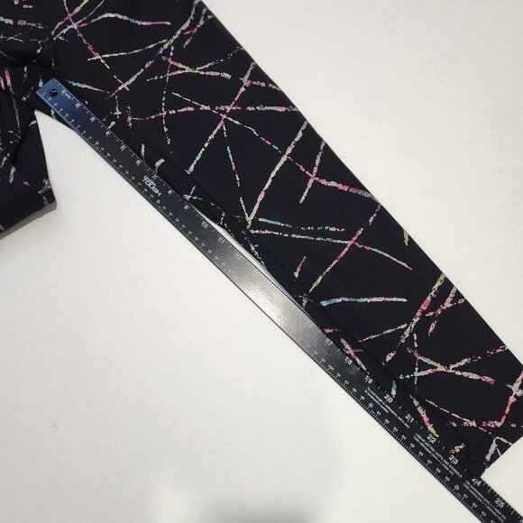 Zyia Active Crop Leggings‎ 4 Black Rainbow Foil Abstract Stripe Activewear - Picture 6 of 9